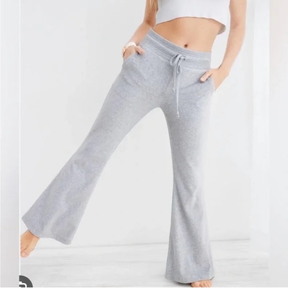 aerie Light Gray Drawstring Flare Lounge Pants